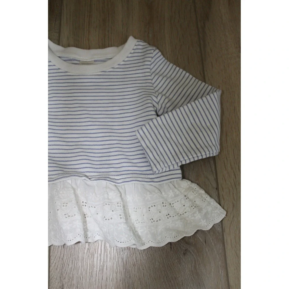 OshKosh B'gosh Girls 18M Blue White Striped Long Sleeve Eyelet Lace Peplum Top